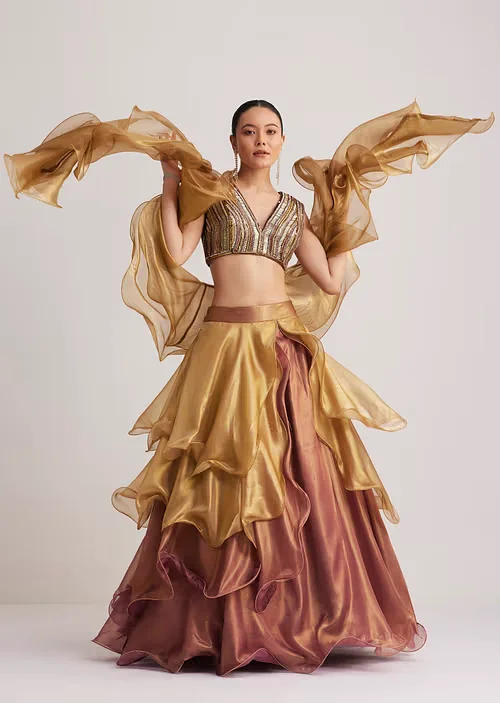 gold and mauve organza embellished lehenga set sg292511 6